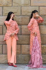2 Piece - Printed Interlining Lawn Coat - Zareen