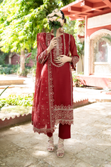 Ruby | Maroon Hand-Embellished Métallique Organza