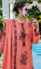 Hand Embellished Kora Kat Dana and Sequin Work on Coral Dress