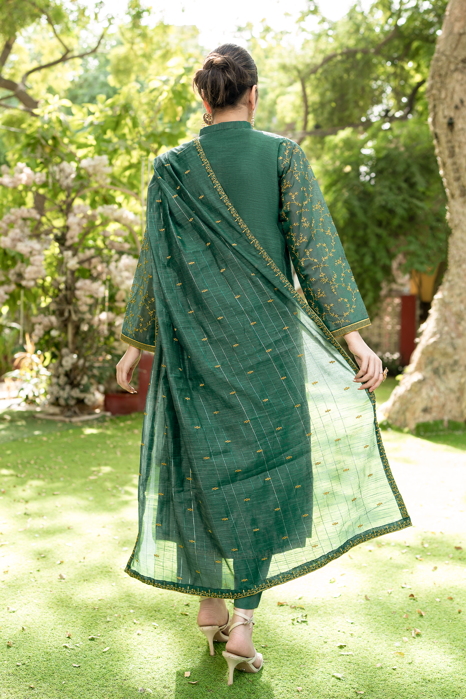 Metallic Organza Texture in Deep Teal Green