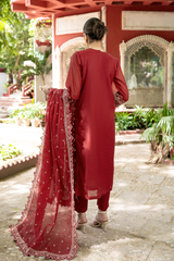 Ruby | Maroon Hand-Embellished Métallique Organza