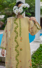 Talia | Asymmetrical Vine Embroidered Métallique Organza